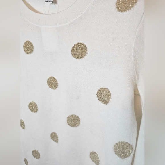 J.Crew Teddie White With Gold Polka Dots Sweater Women's Size XS NWT - Picture 2 of 8